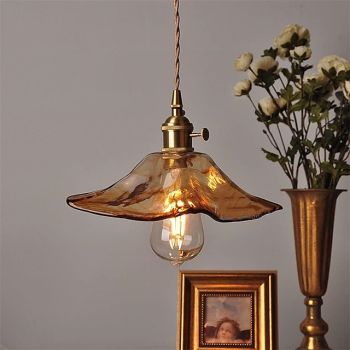 Retro Pendant Light 1-Light Adjustable Ceiling Balcony Chandelier Hanging Lamp Transparent Glass Ceiling Light with Glass Shade 110-240V