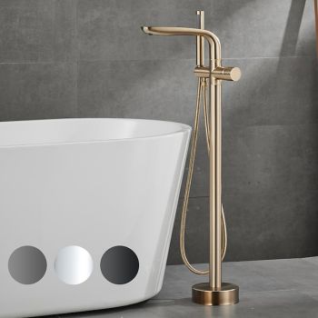 Bathtub Faucet Floor Mount Freestanding Tub Filler Brass High Flow Shower Faucets with Handheld Shower Mixer Taps Swivel Spout(Gun Grey/Brushed Golden) Durable Bathtub Faucet