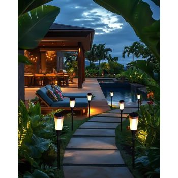 Solar Pathway Lights Outdoor Waterproof Patio Light with tripod Flickering Outdoor IPX4 Waterproof Flame Solar-Powered Pathway Lights for Garden Backyard Pathway Decorations for Halloween