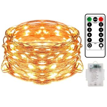 Elegant Wedding Reception Party LED Fairy String Lights 20M 200LED Copper Wire Decorative Lights with Remote Control 8 Lighting Modes for Christmas Wedding Party Room Decoration (without Battery)