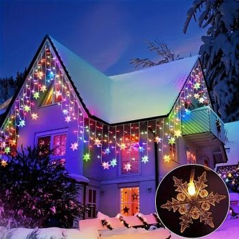 96LED Snowflake Curtain Lights 3.5m 8 Modes Lighting for Christmas Halloween Thanksgiving New Year Valentine's Day Home Balcony Living Room Garden Porch Atmosphere Decoration