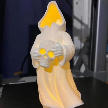 Halloween Ghost & Skull with LED Tea Lights Novelty Halloween 3D Printed Ghost Decoration Flameless Night Light Candles Battery Operated Spooky Tabletop Decor for Table, Indoor, Home