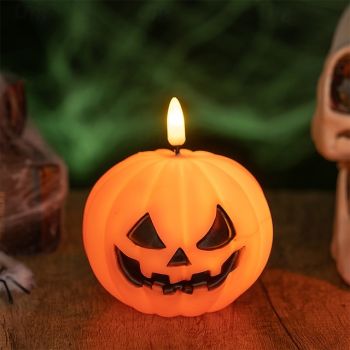 1 Pc 9.5 * 7.6CM Halloween Smiling Pumpkin LED Electronic Candle Light Indoor Outdoor Restaurant Bedroom Party Festival Atmosphere Decorative Light Ornament Light Small Night Light LR44 * 3 Battery