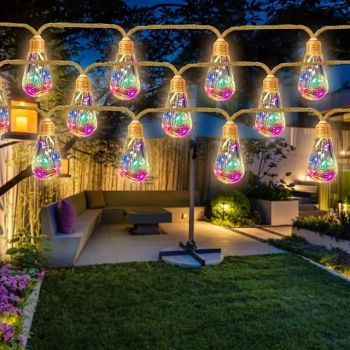 Solar Remote Control Outdoor Camping Light Bulb String Lights 7m 16LED Waterproof Fairy Lights for Terrace Holiday Wedding Party Garden Balcony Decoration