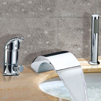 Stainless Steel Roman Tub Bathtub FaucetWaterfall Widespread Contemporary Chrome Ceramic Valve Bath Shower Mixer Taps with Hot and Cold Switch Durable Bathtub Faucet