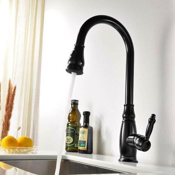 Kitchen Sink Mixer Faucet with Pull Out Sprayer, High Arc Brass Silver/Coffee Single Handle One Hole Oil-rubbed Bronze Pull Down Tall Kitchen Taps with Hot and Cold Water Hose Foldable Faucet