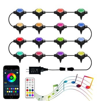 Permanent Outdoor Lights Solar Ground Lights Outdoor Garden Disk Lights Smart LED Pathway Light Bluetooth RGB IP67 Waterproof with Remote Control 16LEDs Outdoor Courtyard Yard Deck Walkway Lawn 1 Set