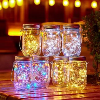 1pc Solar Lantern Fairy Lights Garden Ornament Lights Outdoor Hanging  Glass Mason Jar Lights for Tree Table Yard Garden Patio Lawn Decor