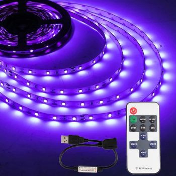 LED UV Black Light Strip Purple USB Interface with 11 Key Multi-function RF Remote Control SMD2835 380-400NM UV LED Black Light Lamp Suitable for Fluorescent Dance and UV Body Coating