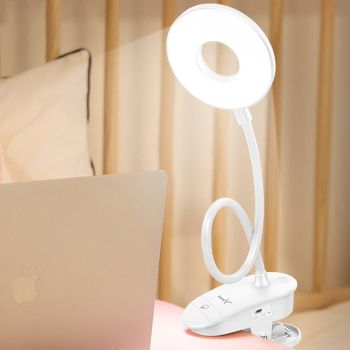 LED Ring Clip On Book Reading Bed Light Lamp Rechargeable Portable Reading 2W Adjustable Lightness Flexible 360° USB for Makeup Mirror Computer