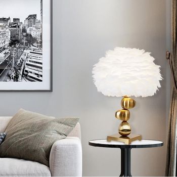 Feather Table Lamp White Modern Creative Bedside Table Light LED Decorative Lighting for Living Room Bedroom Bar Restaurant Wedding Home Decoration