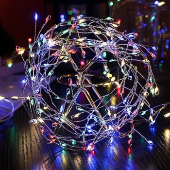LED String Lights Firecracker Copper Wire Flexible 2M 5M Set Fairy Garland Holiday Light for Wedding Holiday Party Room Decoration Warm White Colorful Lamp AA Battery Operated