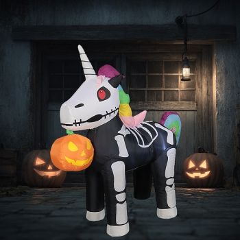 1 Pc 1.5M/5FT Halloween Color Skeleton Unicorn Pumpkin LED Inflatable Air Model Indoor and Outdoor Courtyard Garden Party Halloween Festival Atmosphere Decorative Light EU/US/UK/AU Plug