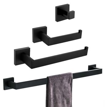 Bathroom Hardware Set 4 Pieces, SUS304 Stainless Steel Wall Mounted Bathroom Accessories, Include Robe Hook, Toilet Paper Holder, Towel Holder, Towel Bar