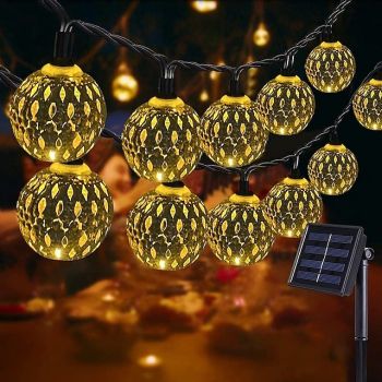 Elegant Wedding Reception Party Solar Moroccan String Lights LED Globe Fairy Lights Outdoor Waterproof  8 Lighting Modes IP65 Waterproof Ball Light Christmas Wedding Party Garden Holiday Decoration