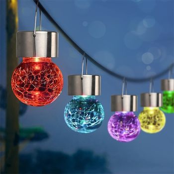 Christmas Outdoor Cracked Glass Solar Lights, Solar Garden Lights Waterproof LED Hanging Globe Lights for Christmas Outdoor Garden & Patio Christmas Decor