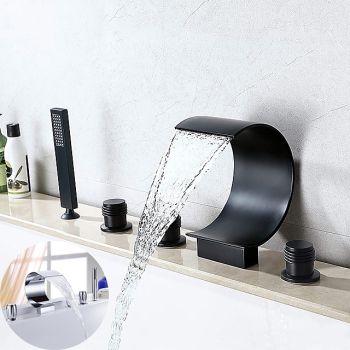 Bathtub Faucet,Modern Style Brass Contemporary Oil-rubbed Bronze Roman Tub Ceramic Valve Waterfall Bath Shower Mixer Taps with Hot and Cold Switch Durable Bathtub Faucet