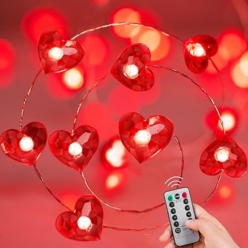 Elegant Wedding Reception Party 3M 30-LED Valentine's Day Red Heart String Lights with Remote 8 Modes for Wedding & Festive Decor AAA Battery Powered