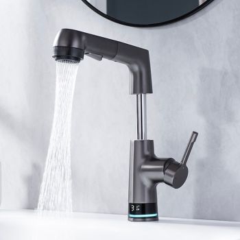 Bathroom Faucet LCD Digital Display Sink Mixer Basin Taps with Pull out Sprayer, Single Handle Liftable Spout Head 3 Mode, Brass Vessel Tap Washroom ultimate flexibility