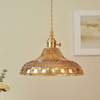 Retro Brass Glass Pendant Light Amber Thic Material Glass Chandelier Blown Glass Drop Ceiling Lights with Adjustable Cord