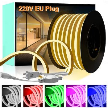 Waterproof LED Neon Light 5-25M/16-90ft Various Colors of Neon Light Strip Pool Light Strip and Plug-in Neon Light Strip Suitable for Bedrooms Kitchens Balcobalconies Outdoor Courtyards 220V