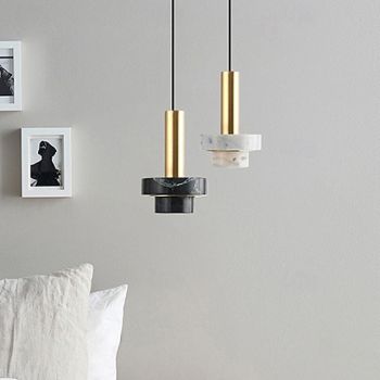 Modern Geometric Marble Pendant Light, Nordic Artistic Design, 23cm Height, Warm White/White Light, E26/E27, Adjustable Chain