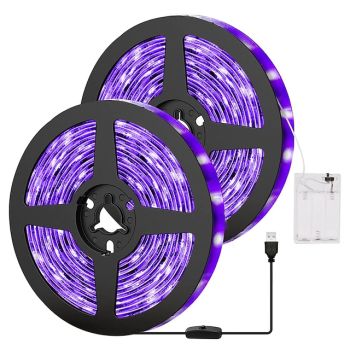 LED UV Black Light Strip, Purple Light with USB or Battery Powered SMD2835, 380-400NM UV Light for Fluorescent Dance, UV Body Coating, Non Waterproof Blacklight Lamp