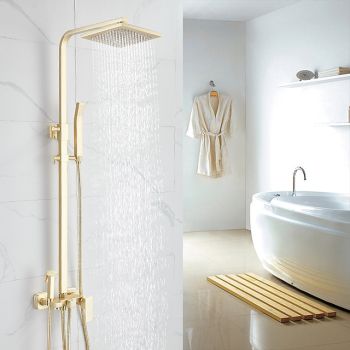 Shower Faucet,Shower System Rainfall Shower Head System Body Jet Massage Set - Handshower Included pullout Rainfall Shower Contemporary Vintage Style Nickel Brushed Mount Inside Ceramic Valve Foundation of a Perfect Shower