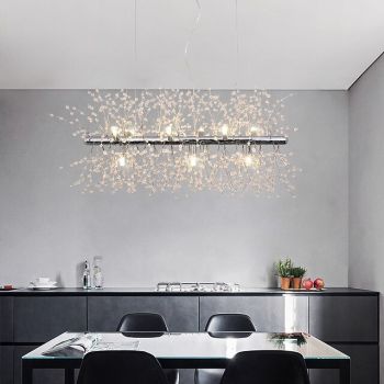 9-Light Electroplated Dining Room Chandeliers Kitchen Island LED Light Stainless Steel Crystal Island Chandelier Gold Pendant Lighting With 9 Lights G9 Bulb Base