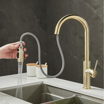 Kitchen Faucet Pull Out Sink Mixer Vessel Tap with 3 Mode Spout, 360 Degree Rotate Single Handle with Cold and Hot Hose Pull Down Kitchen Faucets