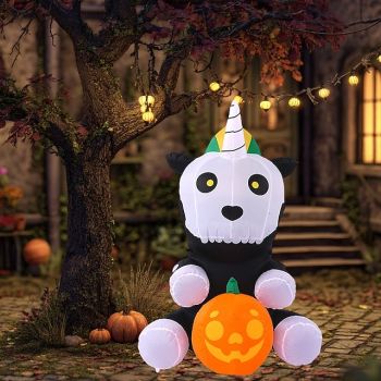 1 Pc 1.5M Halloween inflatable air model sitting skeleton unicorn LED luminous inflatable film courtyard decoration ornament