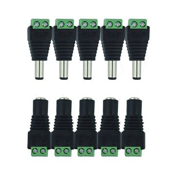 10Pcs 5 Female 5 Male DC Connector 2.1*5.5mm Power Jack Adapter Plug Cable Connector For Single Color Led Tape