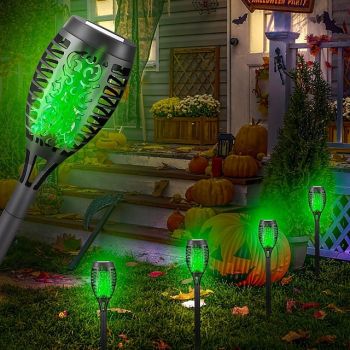 4pcs Solar Flame Lights Waterproof Multicolor Lawn Light Outdoor Garden Patio Trail Walkway Halloween Christmas Party Holiday Landscape Decoration