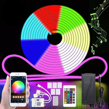 Neon Rope Smart RGB LED Light Strip Kit Work with Alexa Google 3M 12V RGB WIFI 5M 2*5M WiFi Phone App Control Including Adapter Kit Suitable for DIY Installation