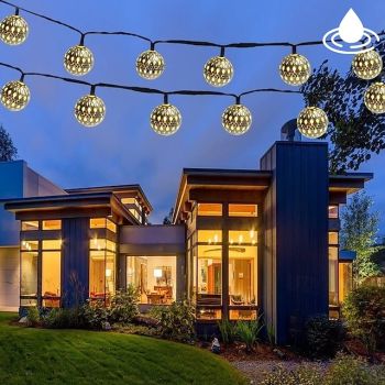 Solar Moroccan String Lights LED Globe Fairy Lights Outdoor Waterproof 6/7/12m 8 Lighting Modes IP65 Waterproof Ball Light Christmas Wedding Party Garden Holiday Decoration