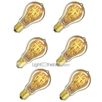 6pcs 60 W E26 / E27 A60(A19) Warm White 2200-2700 k Retro / Dimmable / Decorative Incandescent Vintage Edison Light Bulb 220-240 V