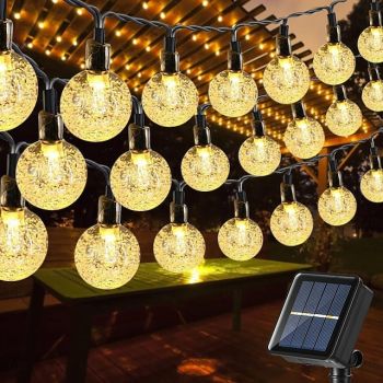 1 Pc Outdoor Solar String Lights Waterproof Bubble Ball Light 12M-100 LED Beads Courtyard Garden Lawn Terrace Balcony Villa Halloween Christmas Festival Wedding Decoration Light String 8 Functions