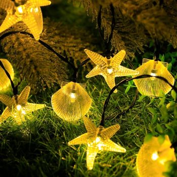 Solar Starfish Shell String Lights Ocean Theme 12m-100LED 7m-50LED 6.5m-30LED Outdoor Waterproof Garland Lights Christmas Party Wedding Holiday Garden Home Decoration
