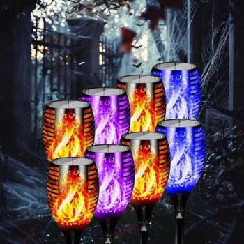 Solar Outdoor Flickering Flame Lights, Halloween Christmas Solar Torch Pathway Lights Waterproof Lamp Landscape Decoration Lighting Decorate for Outside Garden Pathway Camping Barbecues