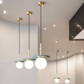 Nordic Modern Marble Pendant Light, Frosted Glass Shade, Copper Single Head Chandelier for Kitchen lsland