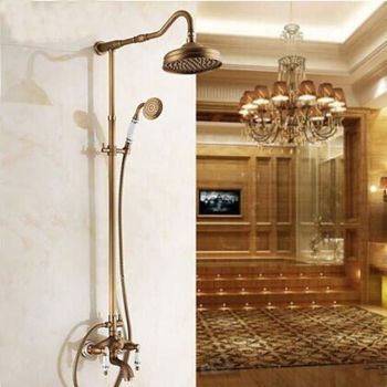 Vintage Shower Faucet Set, Brass Shower System Oil-rubbed Bronze Rainfall 2 Handles 3 Holes Contain with Rain Shower/Shower rod/Handshower/Supply Lines and Hot/Cold Water Foundation of a Perfect Shower