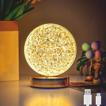 Crystal Desk Lamp 3-Color Touch Adjustment Rechargeable Round Desk Lamp Bedroom Living Room Atmosphere Lamp Bar Desk Lamp