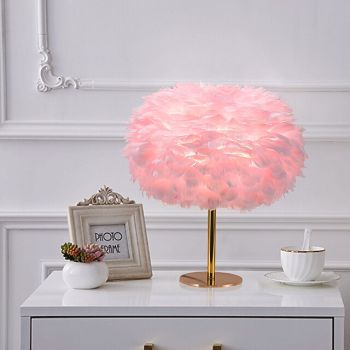 Feather Table Lamp Pink Bedside Table Light LED Decorative Lighting for Living Room Bedroom Bar Restaurant Wedding Home Decoration