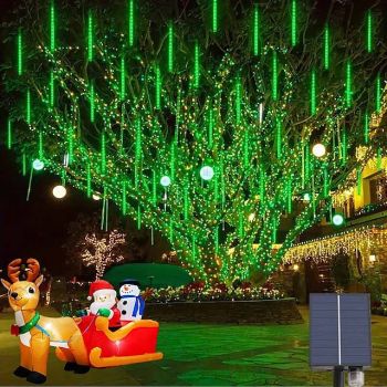 Solar Outdoor Meteor Shower Light, 30cm, 8-144 LEDs Upgraded Solar String Lights Perfect for Christmas & Garden Decor