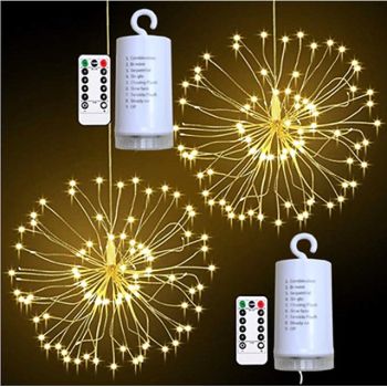 Elegant Wedding Party Reception Outdoor Waterproof Firework Lights - 180 LED Starburst Copper Wire Twinkle Lights, 8 Modes, Remote Hanging Lights for Patio, Bedroom & Garden Decor