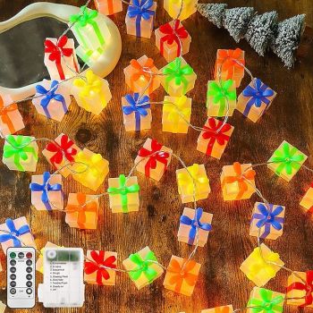 1 Pc 3M-20 Leds Christmas New Gift Color Box Light String Indoor and Outdoor Bedroom Party Festival Atmosphere Decoration Light String AAA Waterproof Battery Box Remote Control