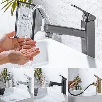 Bathroom Sink Faucet - Pull out / Pullout Spray Electroplated Centerset Single Handle One HoleBath Taps ultimate flexibility