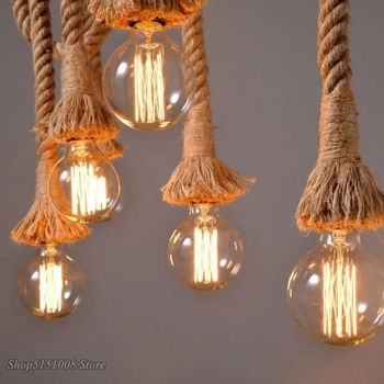 Vintage Hemp Rope Pendant Light Fixture 1 Head 1.5 Meter E26/E27 Base,Retro Hemp Rope Hanging Light Vintage Ceiling Light Lamp Retro Style For Dining Hall Restaurant Bar Lighting， bulb not included