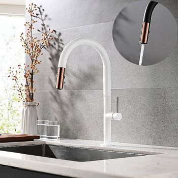 Kitchen Faucet,Rotatable Pull-out/Pull-down Brass High Arc Nickel Brushed/Painted Finishes Single Handle One Hole Kitchen Taps with Hot and Cold Switch Foldable Faucet