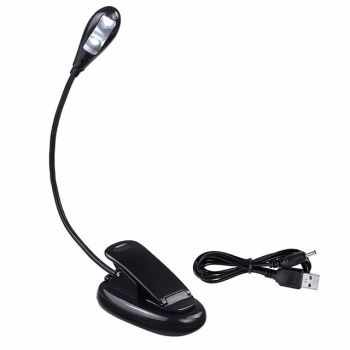 LED Clip On Book Reading Bed Light Lamp Rechargeable Portable Reading 1W Flexible 360° USB AAA Batteries for Computer